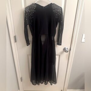 1990s Vintage Black Tadaski Dress with Sheer Embellished Sleeves
